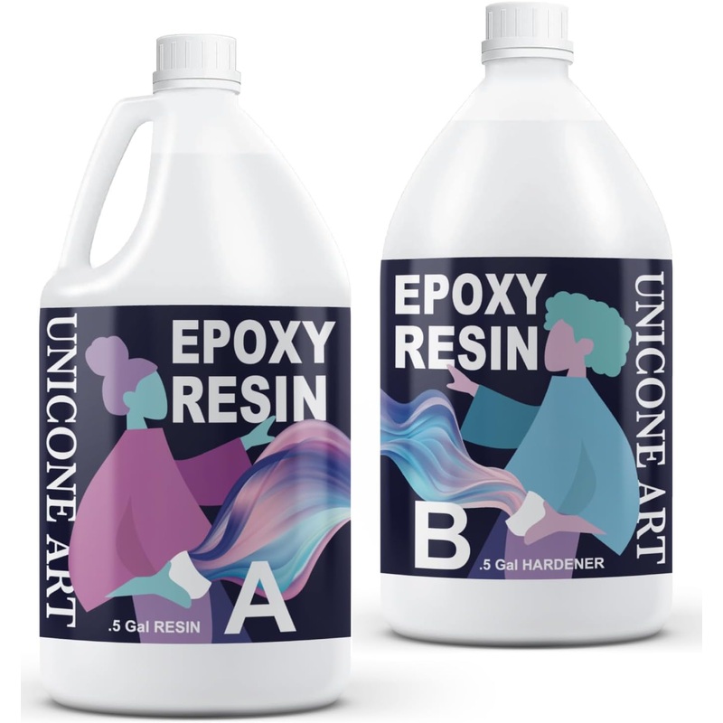 Unicone art Resin Epoxy Craft Kit 1 Gallon Epoxy Resin Kit (.5 Gal Resin + .5 Gal Hardener) High Gloss UV Resistant Odor-Free Art Resin, BPA-Free and Non-Toxic Crystal Clear Formula 1 Gallon | Bigbigmart.com