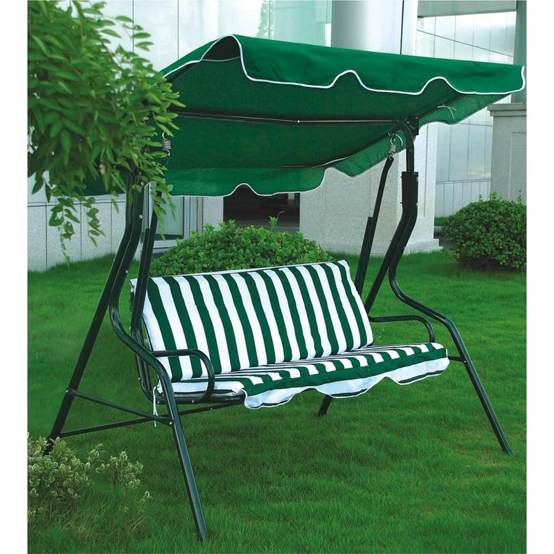 Vebreda 3-Seat Patio Outdoor Porch Swing Glider Chair with Canopy, Green | Bigbigmart.com