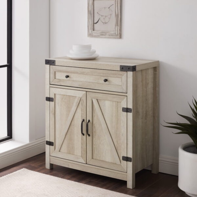 Woven Paths Farmhouse Barn Door Accent Cabinet, White Oak | Bigbigmart.com