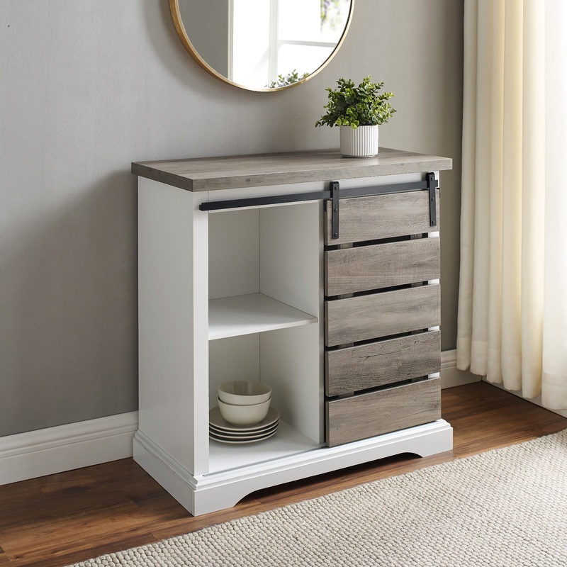 Woven Paths Farmhouse Sliding Barn Door Accent Cabinet, Grey Wash | Bigbigmart.com