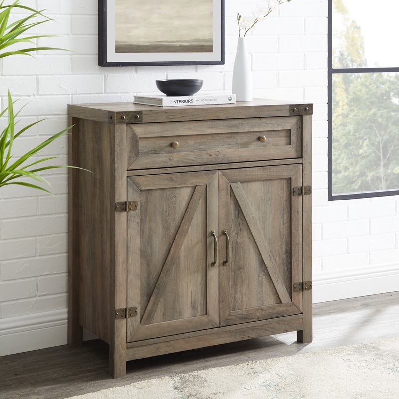 Woven Paths Sliding Barn Door Accent Cabinet, Grey Wash | Bigbigmart.com