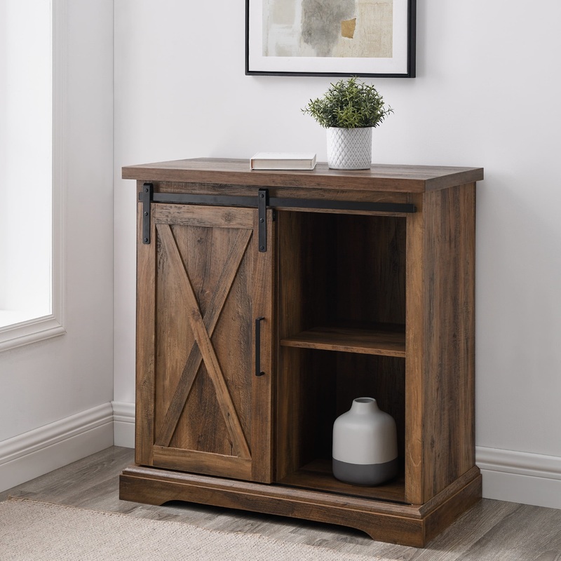 Woven Paths Sliding Barn Door Accent Cabinet, Reclaimed Barnwood | Bigbigmart.com