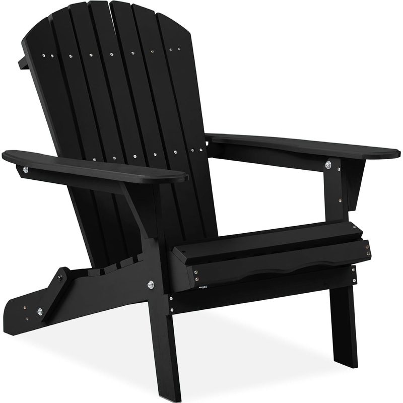 Best Choice Products Folding Adirondack Chair Outdoor Wooden Accent Furniture Fire Pit Lounge Chairs for Yard, Garden, Patio w/ 350lb Weight Capacity – Black | Bigbigmart.com