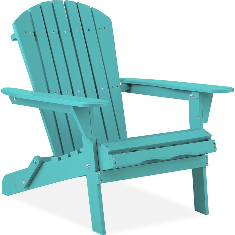 Best Choice Products Folding Adirondack Chair Outdoor Wooden Fire Pit Lounge Chairs for Yard, Garden, Patio w/ 350lb Weight Capacity – Turquoise | Bigbigmart.com