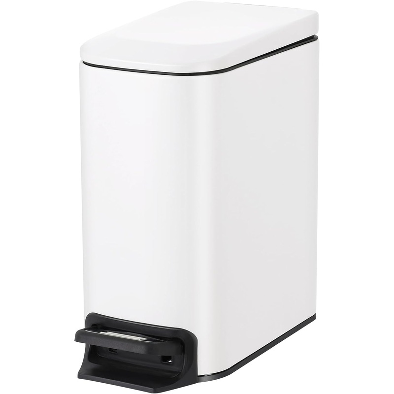 Cesun Small Bathroom Trash Can with Lid Soft Close, Step Pedal, 6 Liter / 1.6 Gallon Stainless Steel Garbage Can (White)