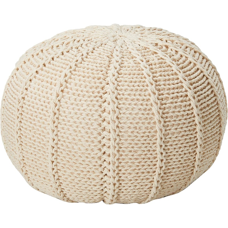 Christopher Knight Home Agatha Knitted Cotton Pouf, Beige Small | Bigbigmart.com