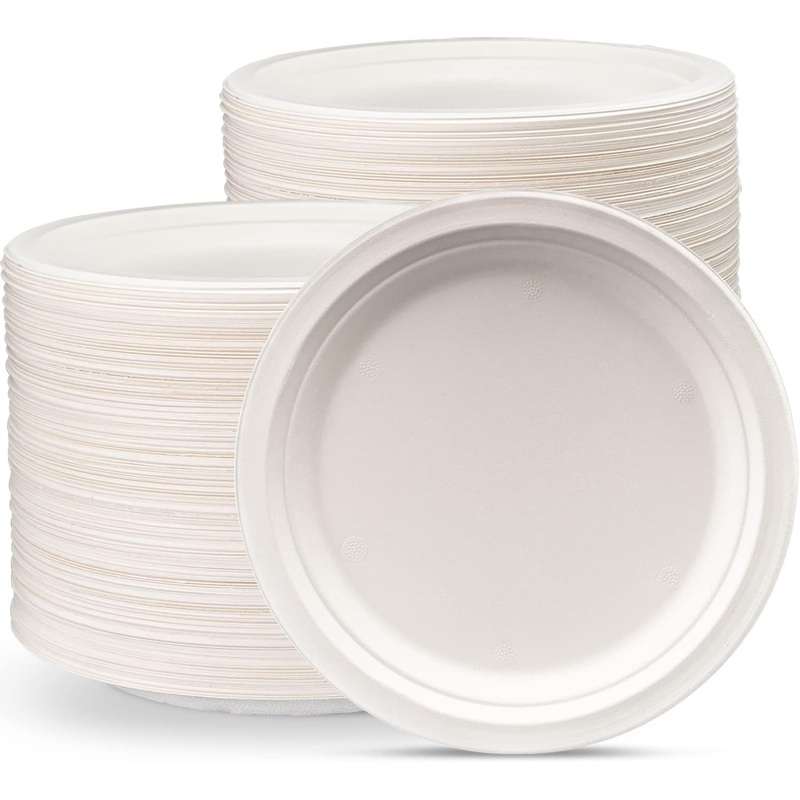 Comfy Package 100% Compostable 9 Inch Heavy-Duty Paper Plates [250 Pack] Eco-Friendly Disposable Sugarcane Plates | Bigbigmart.com