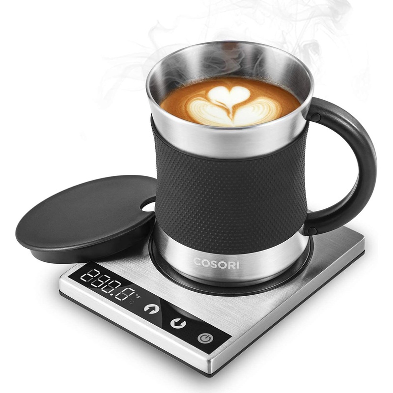 COSORI Coffee Mug Warmer & Mug Set, Beverage Cup Warmer for Desk Home Office Use, Coffee gifts, Electric 24 Watt, Touch Tech & LCD Digital Display, 304 Stainless Steel, 17 oz, Mug lid | Bigbigmart.com