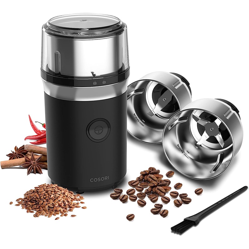 COSORI Electric Coffee Grinders for Spices, Seeds, Herbs, and Coffee Beans, Spice Blender and Espresso Grinder, Wet and Dry Grinder, Included 2 Removable Stainless Steel Bowls, Black | Bigbigmart.com
