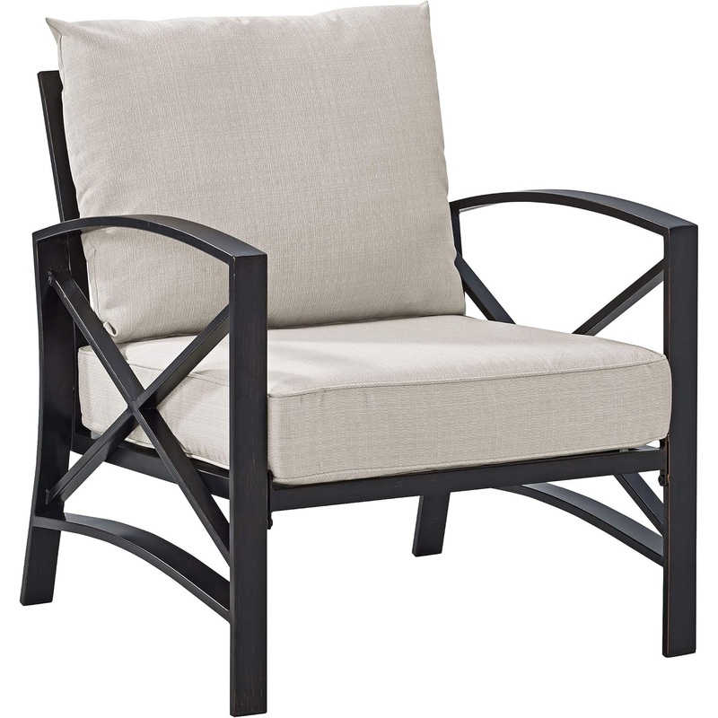 Crosley Furniture KO60007BZ-OL Kaplan Outdoor Metal Arm Chair, Oiled Bronze with Oatmeal Cushions | Bigbigmart.com