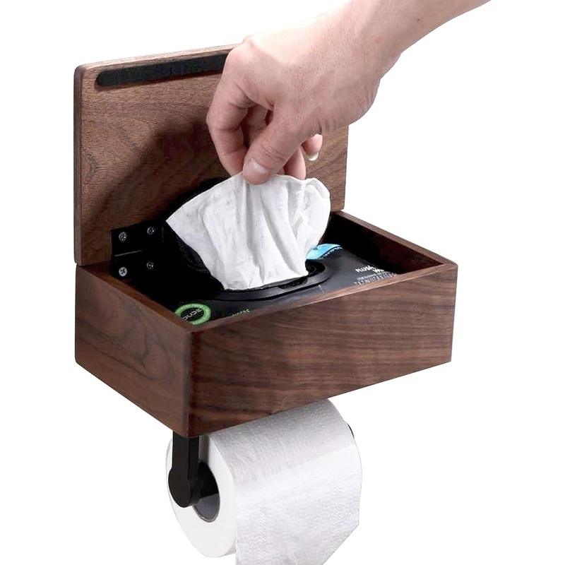 Day Moon Designs Wood Toilet Paper Holder-Wooden Wall Mount Toilet Paper Holder with Shelf as Flushable Wipes Dispenser