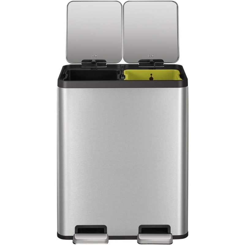 EKO EcoCasa 30L+30L Dual Trash Can with Recycle Bin, Stainless Steel Independent Pedals and Lids, 2 x 8 Gal Trashcans for Kitchen, Soft Close, Fingerprint Resistant | Bigbigmart.com