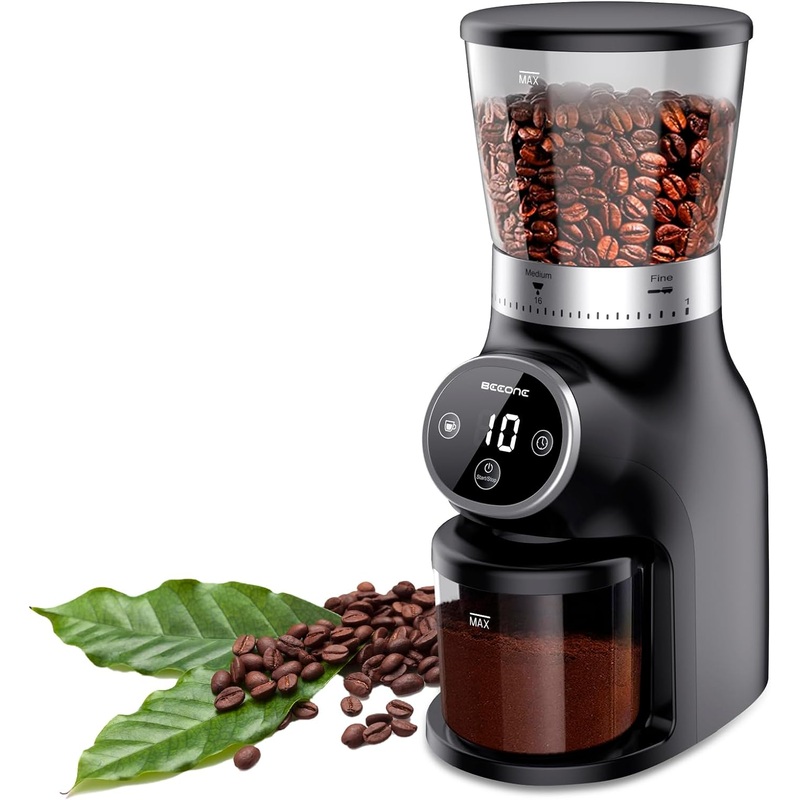 Electric Burr Coffee Grinder with Digital Control, BEEONE Espresso Grinder with 31 Precise Settings for 1-10 Cups, Coffee Grinder Electric with Time Display, Black | Bigbigmart.com