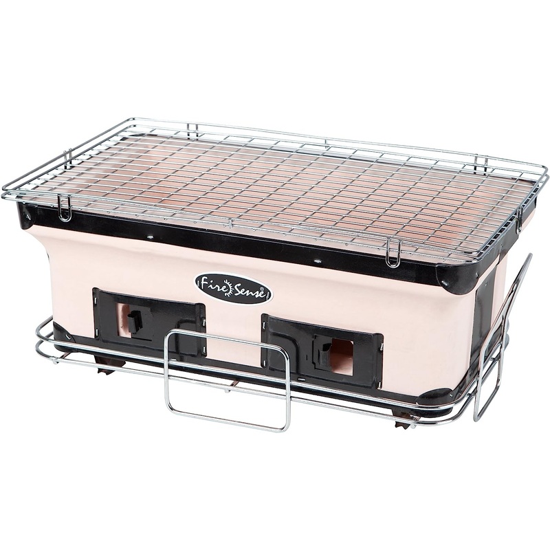 Fire Sense 60450 Yakatori Internal Grates Charcoal Chrome Cooking Grill Japanese Table BBQ Handmade Using Clay Adjustable Ventilation For Outdoor Barbecues Camping Traveling – Large – Tan | Bigbigmart.com