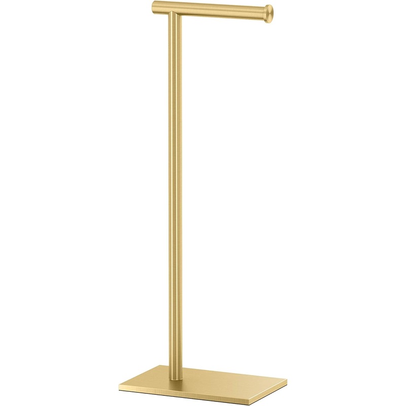 Gatco 1431B Modern Rectangle Base Freestanding Toilet Paper Holder, 22.25, Brushed Brass/Free Standing Toilet Tissue Holder Stand with Weighted Base | Bigbigmart.com