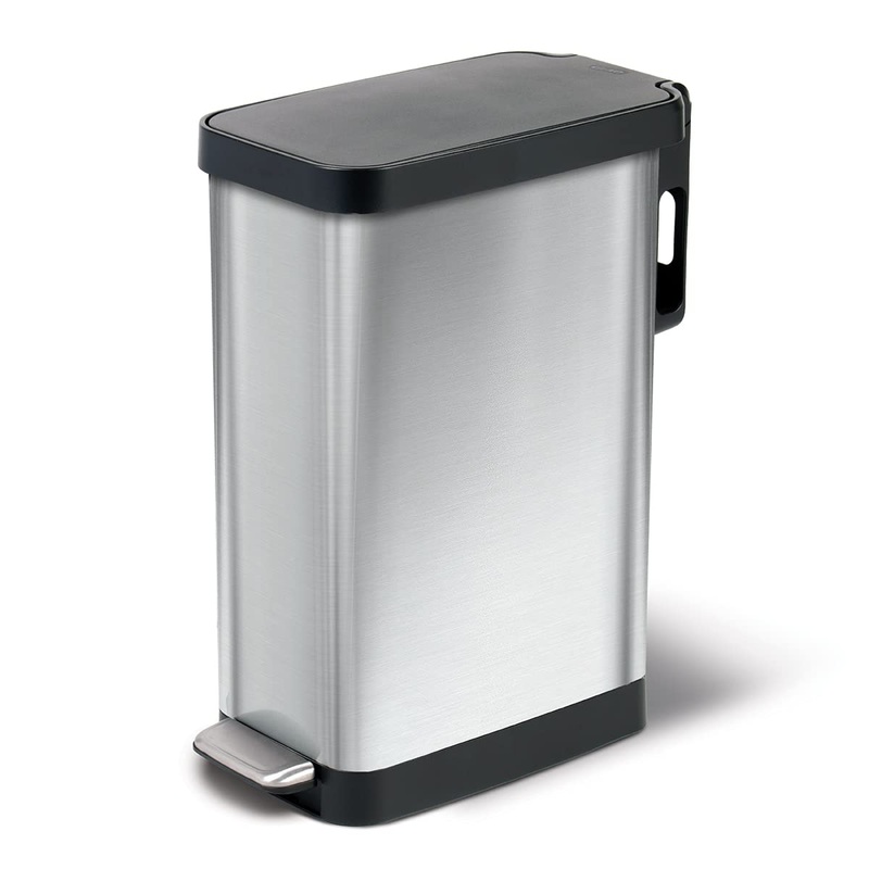 Glad Slim Trash Can with Clorox Odor Protection – Narrow Kitchen Garbage Bin with Soft Close Lid, Step On Foot Pedal and Waste Bag Roll Holder, Stainless Steel, 45 Liter | Bigbigmart.com