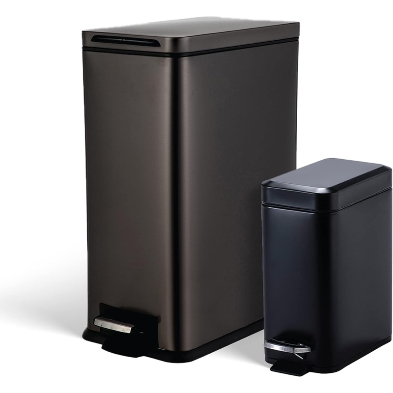 Home Zone Living 12 Gallon and 1.3 Gallon Kitchen Trash Can Value Bundle Set, Stainless Steel Wastebasket with Lid and Slim Design | Bigbigmart.com