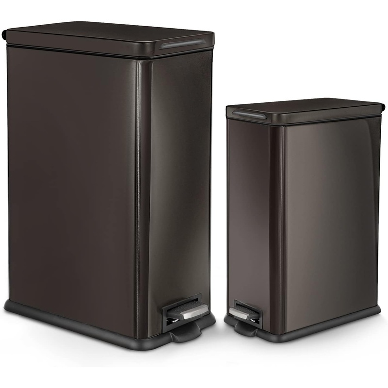 Home Zone Living 8 Gallon and 2.5 Gallon Kitchen Trash Can Combo Value Set, Slim Body Stainless Steel Design, 30 Liter and 9.7 Liter Capacity, Black | Bigbigmart.com