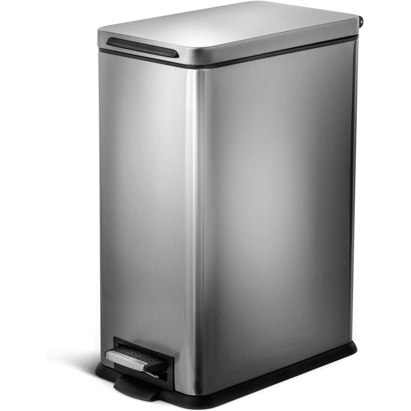 Home Zone Living 8 Gallon Slim Kitchen Trash Can, Stainless Steel, Step Pedal, 30 Liter | Bigbigmart.com
