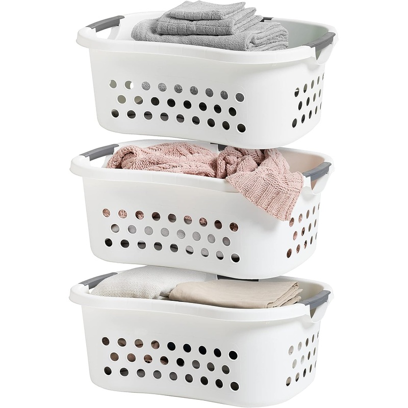 IRIS USA 3 Pack Comfort Carry Laundry Basket, White | Bigbigmart.com