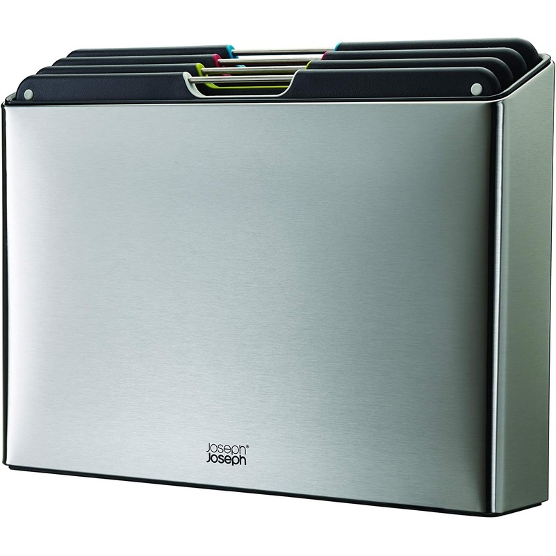 Joseph Joseph Folio 4-Piece Color coded Cutting Board Set, Slimline Case for Organized Kitchen Storage, Large, Stainless Steel | Bigbigmart.com