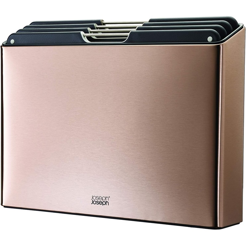 Joseph Joseph Folio 4-Piece Color coded Cutting Board Set, Steel Slimline Case for Organized Kitchen Storage, Large, Rose Gold | Bigbigmart.com