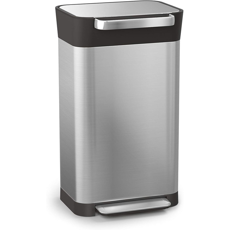 Joseph Joseph Intelligent Waste Titan Trash Can Compactor with Odor Filter, Holds Up to 90L After Compaction, Stainless Steel, 30L | Bigbigmart.com