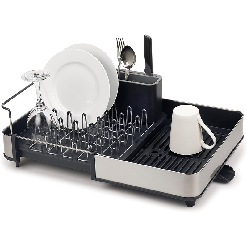 Joseph Joseph Stainless-Steel Extendable Dual Part Dish Rack Non-Scratch and Movable Cutlery Drainer and Drainage Spout, One-size, Gray | Bigbigmart.com