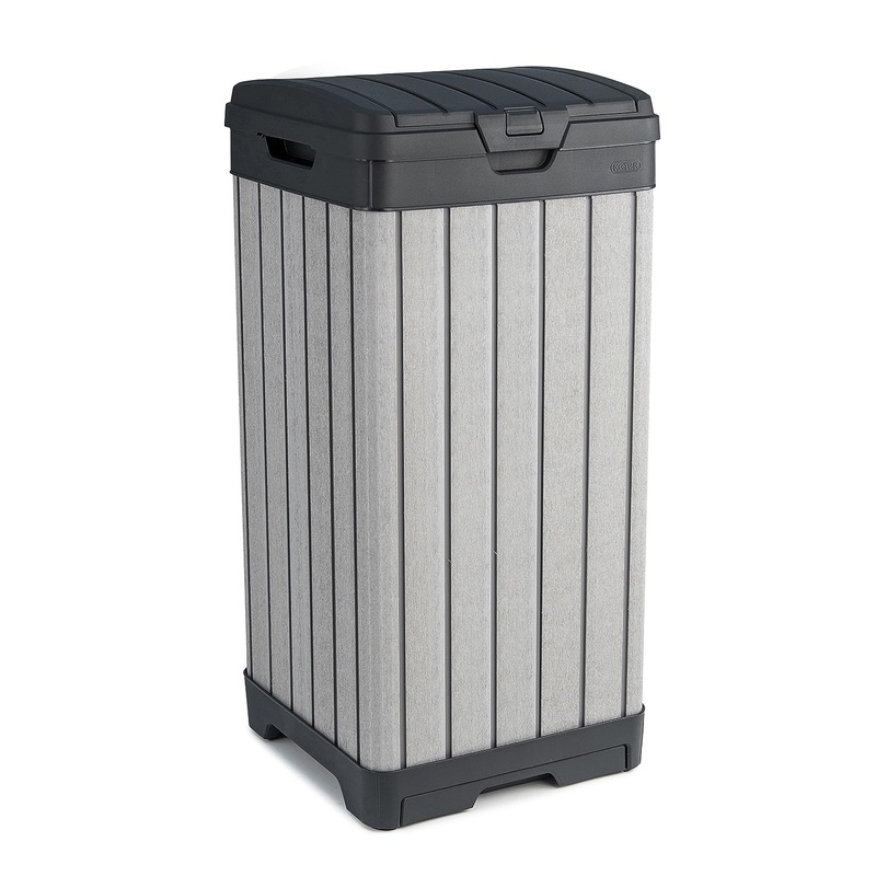 Keter Rockford Resin 38 Gallon Trash Can with Lid and Drip Tray for Easy Cleaning – Perfect for Patios, Kitchens, and Outdoor Entertaining | Bigbigmart.com