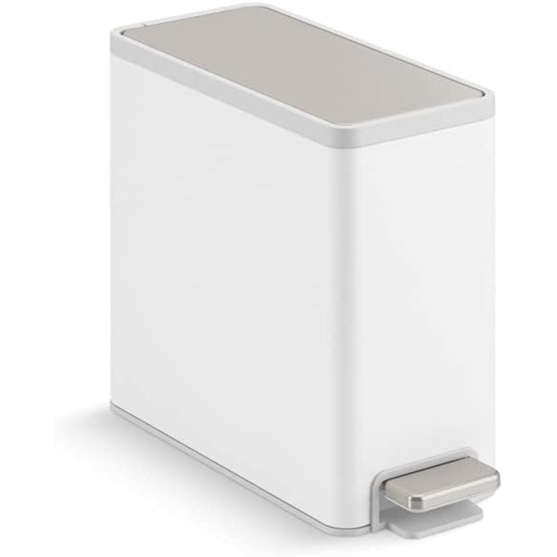 Kohler 20957-STW Trash Bin, 2.5 Gallon, White with Stainless Steel | Bigbigmart.com