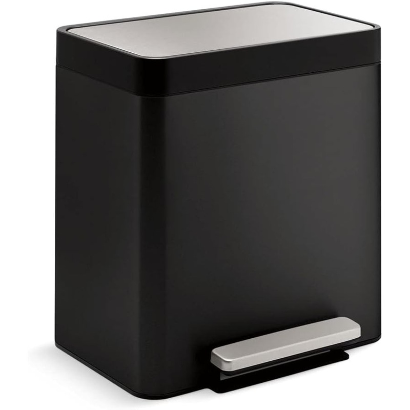 Kohler K-20942-BST 8-Gallon Compact Black Stainless Step Trash Can, Black Stainless,Black Stainless Steel | Bigbigmart.com