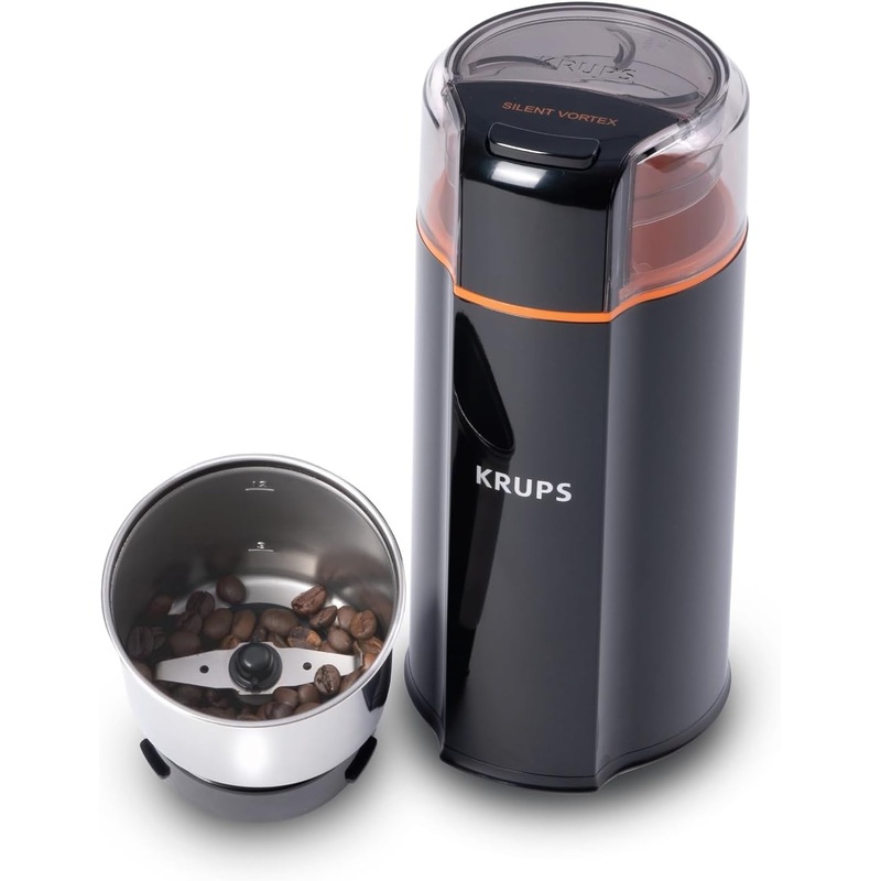 Krups Silent Vortex Coffee and Spice Grinder with Removable Bowl 12 Cup Easy to Use, 5 Times Quieter 175 Watts Coffee, Spices, Dry Herbs, Nuts, Dishwasher Safe Bowl Black | Bigbigmart.com