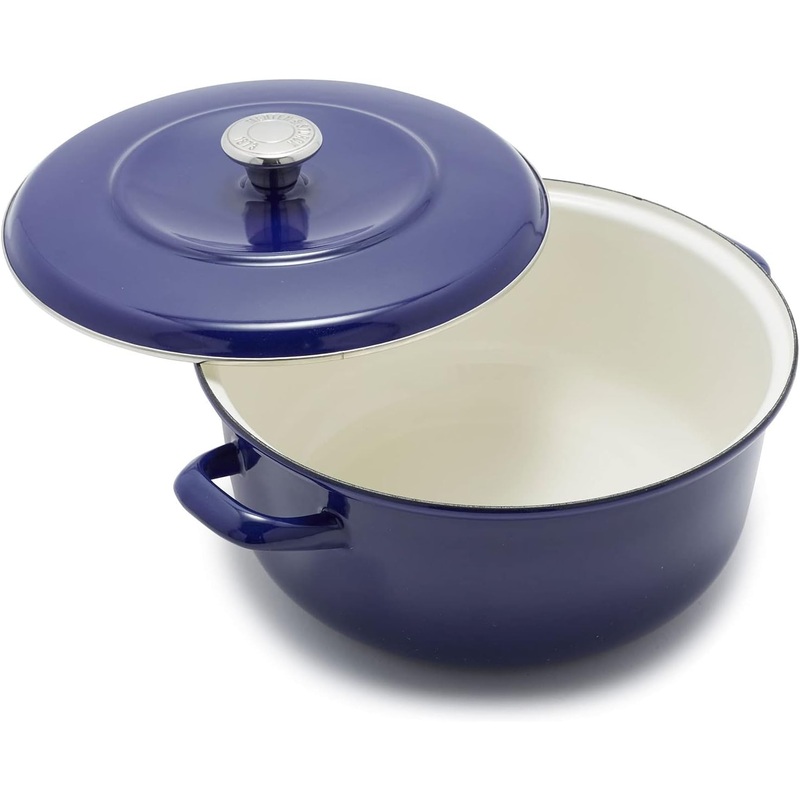 Merten & Storck European Crafted Enameled Iron, Round 7QT Dutch Oven Casserole with Lid, Cobalt Blue | Bigbigmart.com