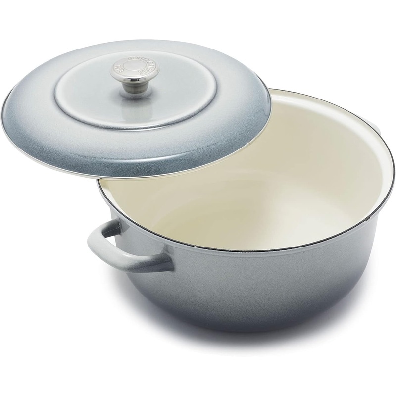 Merten & Storck European Crafted Enameled Iron, Round 7QT Dutch Oven Casserole with Lid, Galaxy Grey | Bigbigmart.com