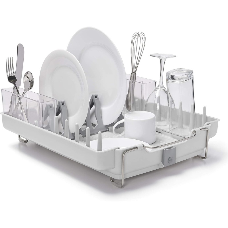OXO Good Grips Foldaway Dish Rack, White | Bigbigmart.com