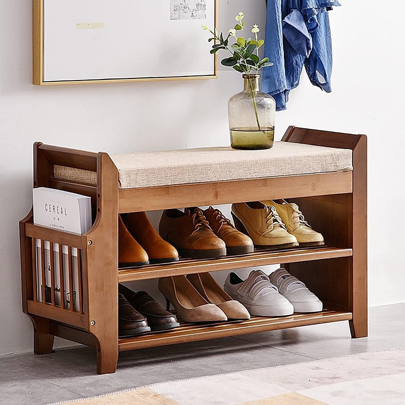 PETKABOO 2 Tier Shoe Bench, Bamboo Shoe Rack Bench, Shoe Storage Bench Organizer for Entryway Hallway Living Room | Bigbigmart.com