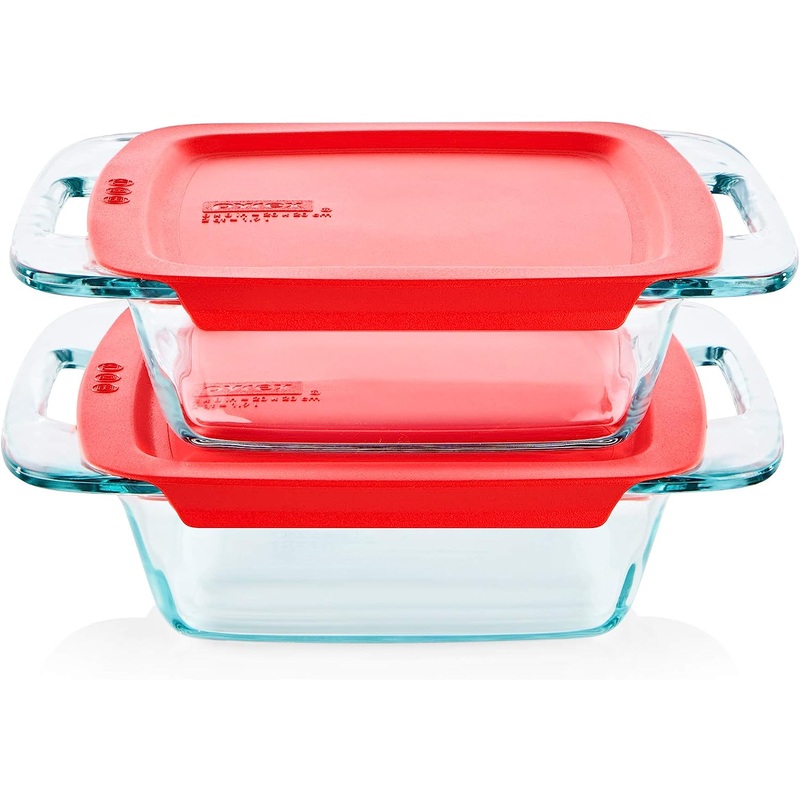 Pyrex Easy Grab 4-Piece Glass Baking Dish Set with Lids, 2-Qt Glass Bakeware Set, Non-Toxic, BPA-Free Lids, Tempered Glass Nesting Bakeware Set | Bigbigmart.com