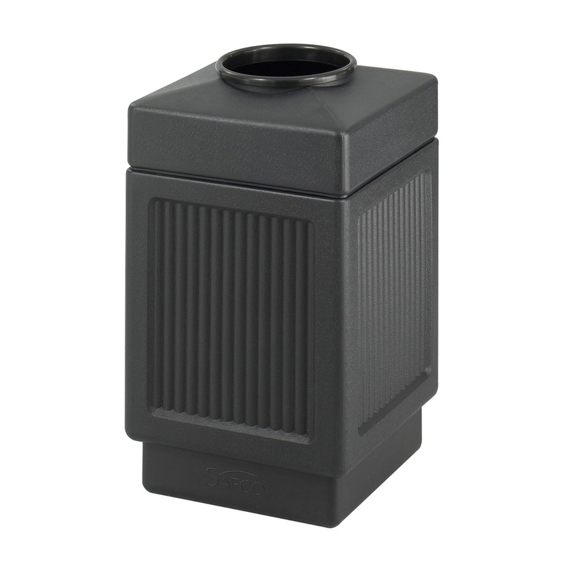 Safco Products Canmeleon Outdoor-Indoor Recessed Panel Trash, Garbage Can 9475BL Black Decorative Fluted Panels 38-Gallon Capacity | Bigbigmart.com