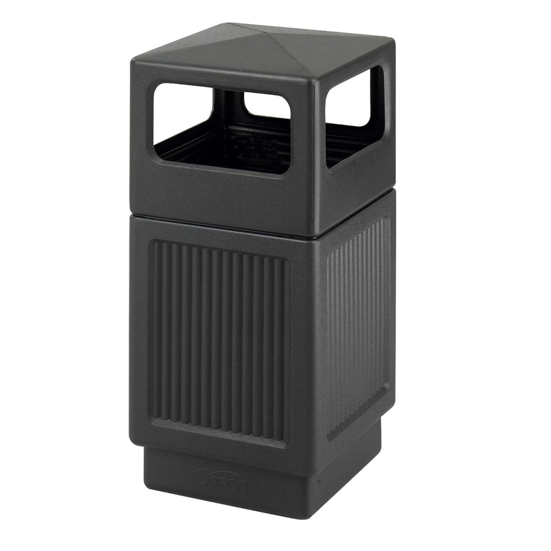Safco Products Canmeleon Outdoor/Indoor Recessed Panel Trash/Garbage Can 9476BL, Black, Decorative Fluted Panels, 38-Gallon Capacity | Bigbigmart.com