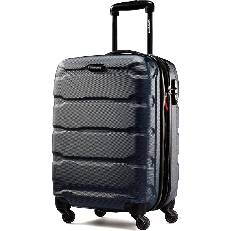 Samsonite Omni PC Hardside Expandable Luggage with Spinner Wheels, Navy, Checked-Medium 24-Inch | Bigbigmart.com