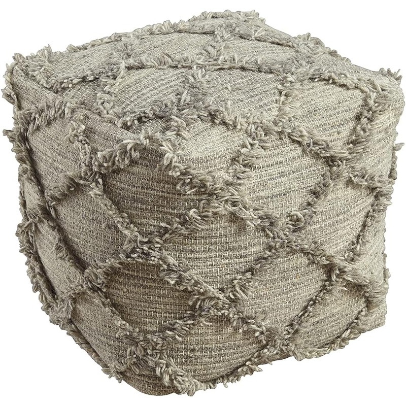 Signature Design by Ashley Adelphie Chevron Natural Wool Pouf, 16 x 16 In, Neutral Gray | Bigbigmart.com