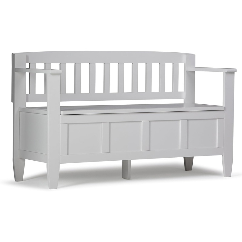 SIMPLIHOME Brooklyn SOLID WOOD 48 inch Wide Entryway Storage Bench with Safety Hinge, Multifunctional in White | Bigbigmart.com