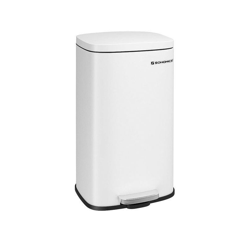 SONGMICS 8-Gallon Trash Can, Stainless Steel, with Hinged Lid, Plastic Inner Bucket, Soft Closure, Odor Proof, Hygienic, White | Bigbigmart.com