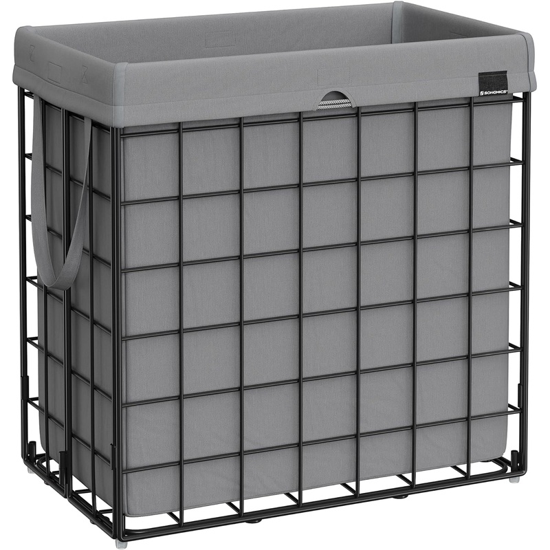 SONGMICS Laundry Hamper, 29 Gal (110L) Laundry Basket, Collapsible Clothes Hamper, Removable and Washable Liner, Metal Wire Frame, for Bedroom Bathroom, Black and Gray ULCB111G01 | Bigbigmart.com