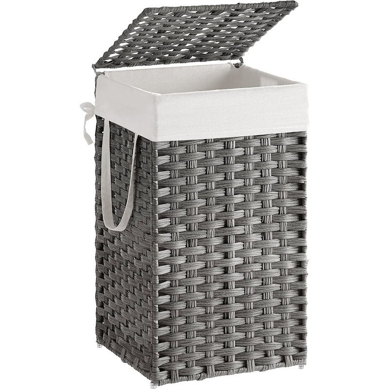 SONGMICS Laundry Hamper with Lid, 17.2 Gallon (65L) Synthetic Rattan Clothes Laundry Basket with Lid and Handles, Foldable, Removable Liner, Brown ULCB165K01 | Bigbigmart.com