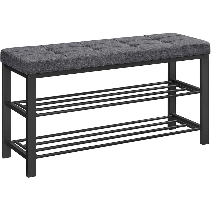 SONGMICS Shoe Bench, 3-Tier Shoe Rack for Entryway, Storage Organizer with Foam Padded Seat, Linen, 12.2 x 39.4 x 19.3 Inches, ULBS579B33