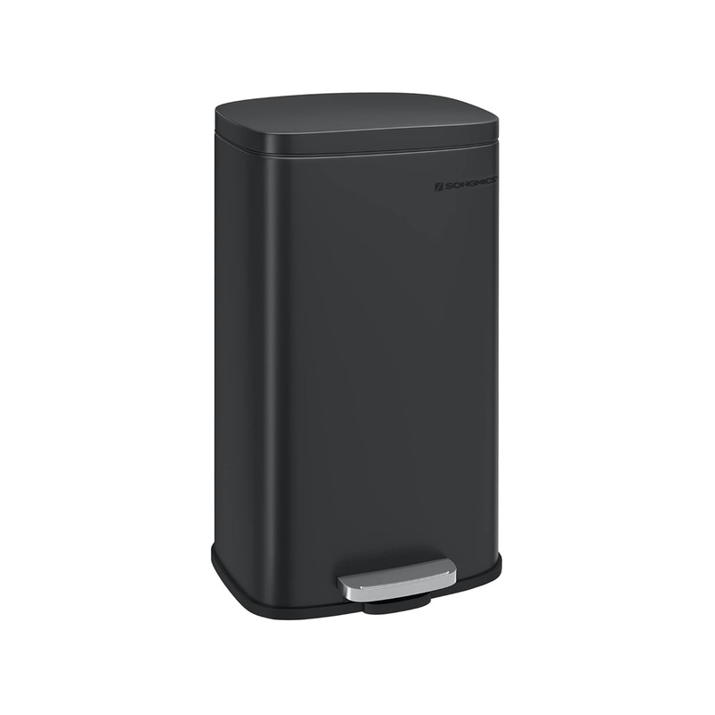 SONGMICS Trash Can with Lid, 8 Gallon Garbage Can, Stainless Steel Small Waste Bin with Step Pedal and Inner Bucket, Soft Close, Kitchen, Black ULTB102B01 | Bigbigmart.com