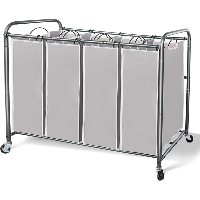 STORAGE MANIAC Laundry Sorter 4 Section, Laundry Hamper with Wheels, Laundry Basket Sorter, Laundry Separator Hamper, Laundry Divider Hamper, 4 Bag Laundry Hamper with Wheels and Removable Bags, Brown | Bigbigmart.com