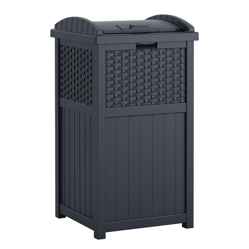 Suncast 33 Gallon Resin Outdoor Hideaway Patio Trash Can, Cyberspace Grey | Bigbigmart.com
