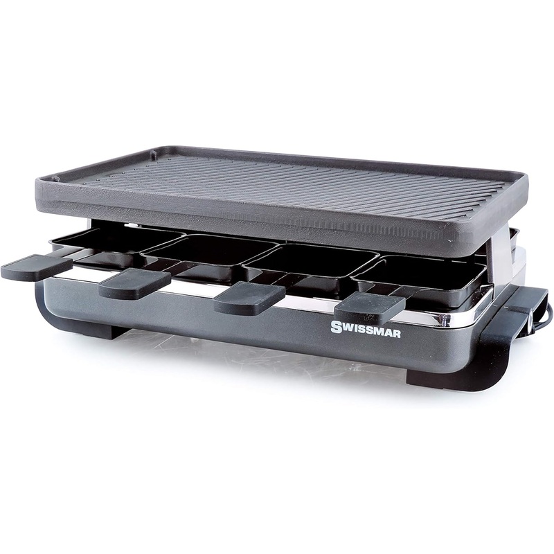 Swissmar KF-77040 Classic 8-Person Raclette with Reversible Cast Iron Grill Plate/Crepe Top, Black | Bigbigmart.com